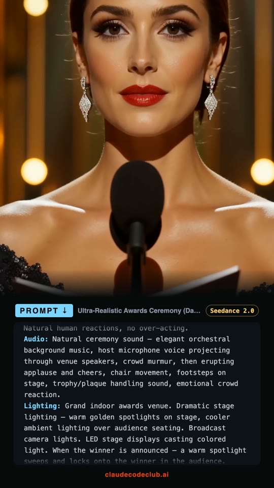 Ultra-Realistic Awards Ceremony Win, Take 2, made with Seedance 2.0