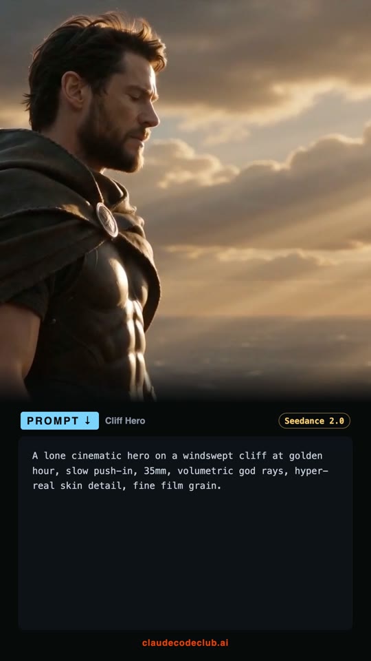 Cliff Hero at Golden Hour, made with Seedance 2.0
