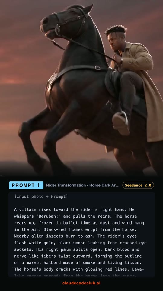 Dark Rider Horse Transformation, made with Seedance 2.0