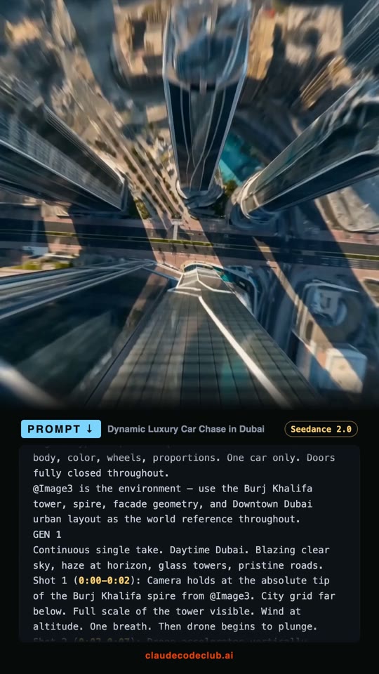 Dubai Hypercar Chase From the Burj Khalifa, made with Seedance 2.0
