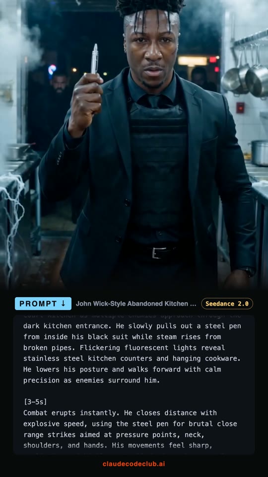 John Wick Style Kitchen Fight, made with Seedance 2.0