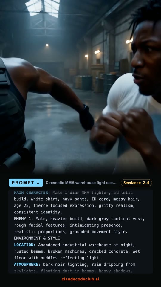 MMA Warehouse Fight at Night, made with Seedance 2.0