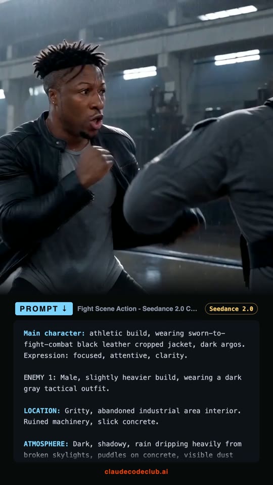Rainy Warehouse Fight Sequence, made with Seedance 2.0