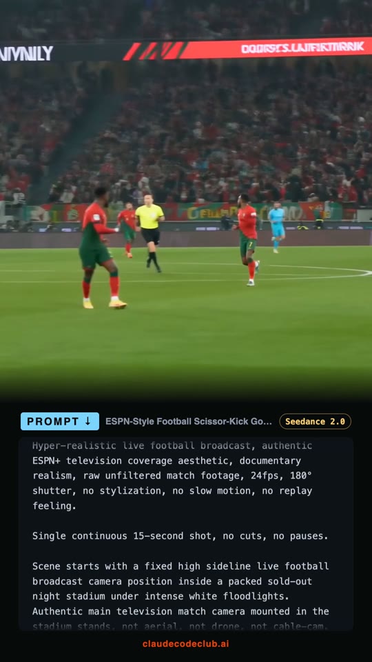 ESPN Style Scissor Kick Goal, made with Seedance 2.0