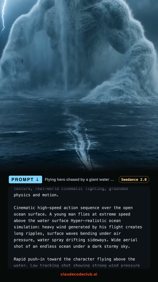 Flying Hero vs Giant Water Elemental, made with Seedance 2.0